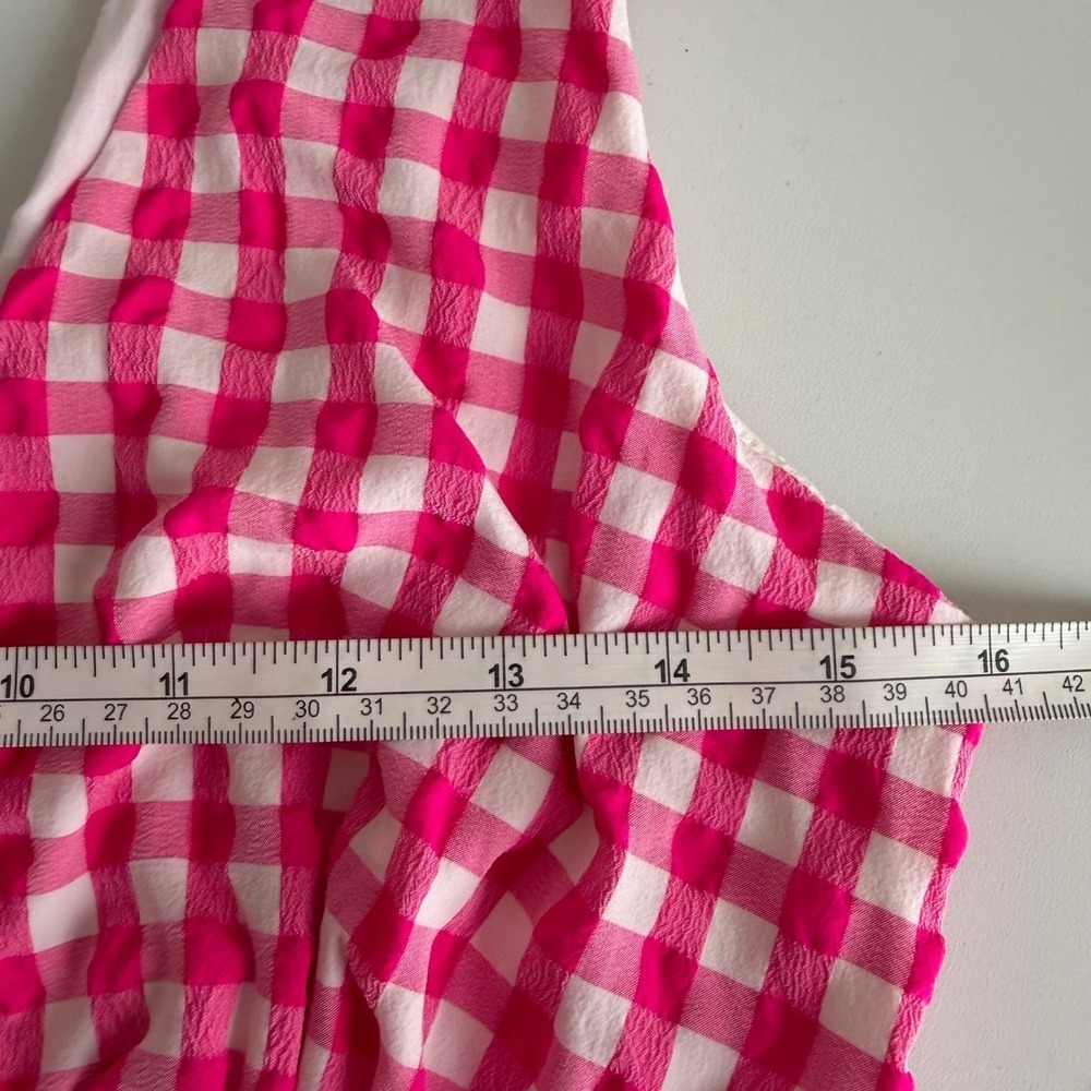 ASOS Pink Gingham Seersucker Mini Dress V-Neck Sleeveless Check Size 6 NWT - Picture 5 of 9